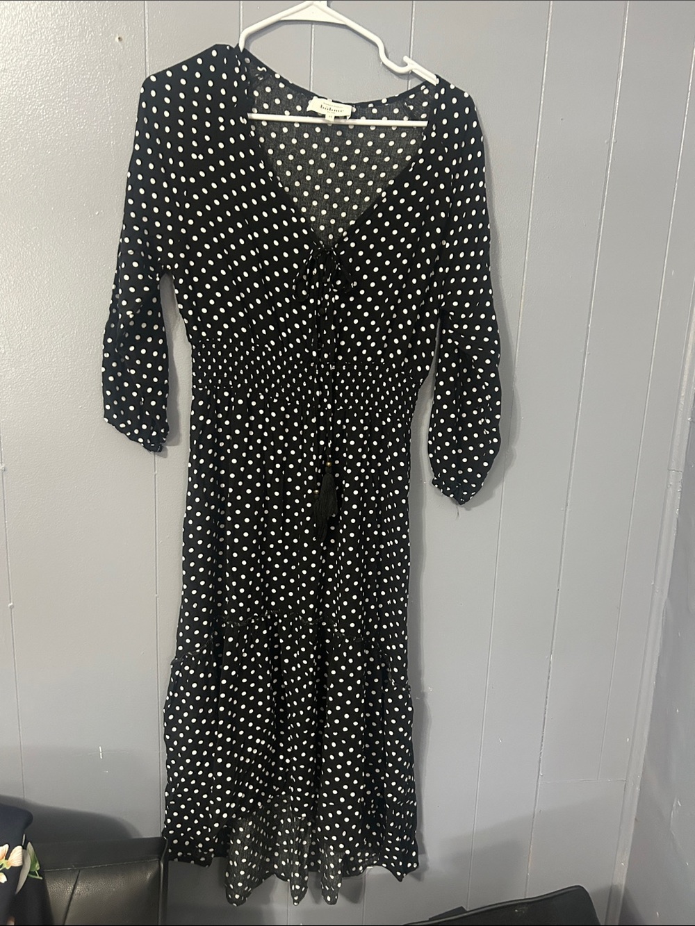 bohme Black & White Polka Dot Tie-Front Midi Dress